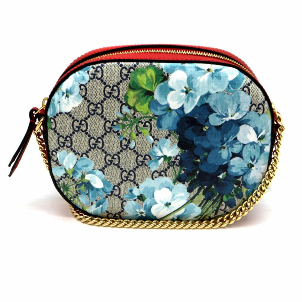 GUCCI GG Blooms Shoulder Bag Chain Crossbody Leather Red Floral